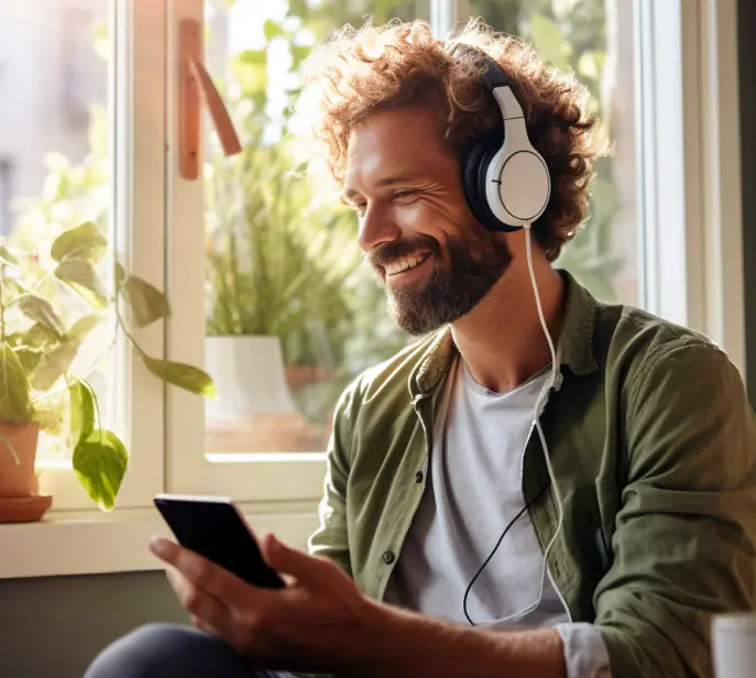 Hombre escuchando música con su tarifa móvil de 150 gb