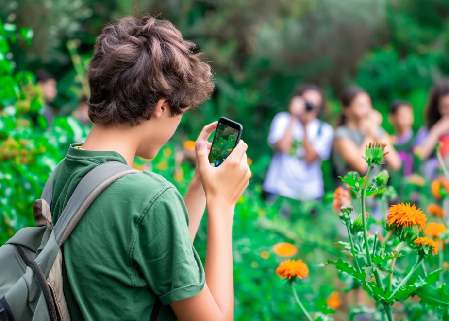 Niño identificando plantas con google lens