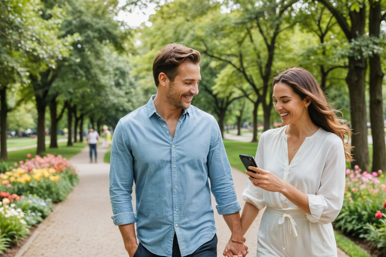 Pareja utilizando waze para llegar a su destino 